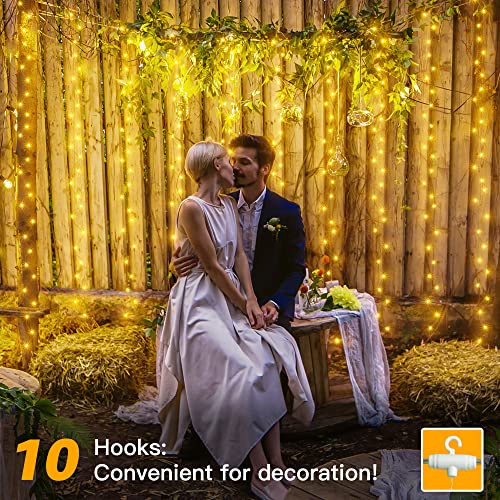 Ollny Curtain Fairy Lights Indoor - 300LED 3mx3m Window Waterfall Hanging String Wall Lights with USB Plug in, Waterproof Christmas Lights for Bedroom/Outdoor/Wedding/Party/DIY/Decorations
