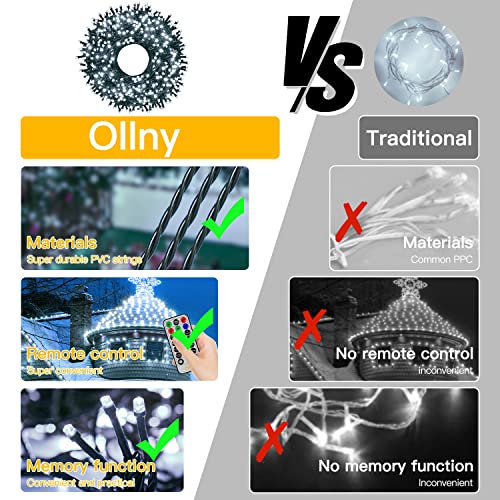Ollny Fairy Lights Plug in - 20m 200 LED Fairy Lights Outdoor Waterproof, Remote/8 Modes/Timer - Cool White String Lights Mains Powered for Outside/Indoor/Garden/Party/Christmas Decorations Lights