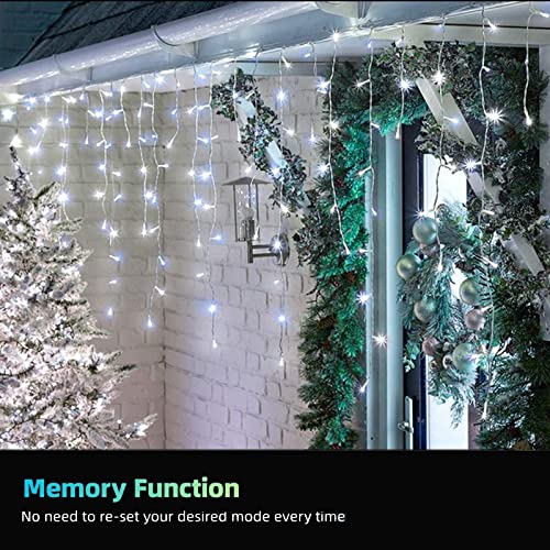 Geemoo Icicle Lights Outdoor, 360 LED Christmas Lights, 29.5ft, 8 Modes, 60 Drops Fairy Lights Mains Powered with Remote for Window,Party, Holiday, Christmas Decoration (White)