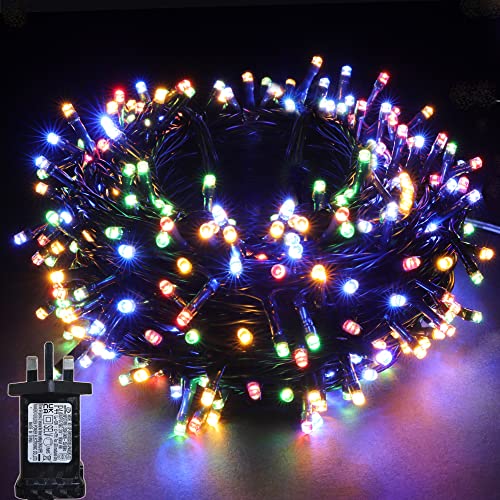 YOSION 20M LED String Fairy Lights On Dark Green Cable with Various Light Effects, Ideal for Christmas Tree, Xmas, Party,Wedding,ETC (Multi, 200 LEDs)