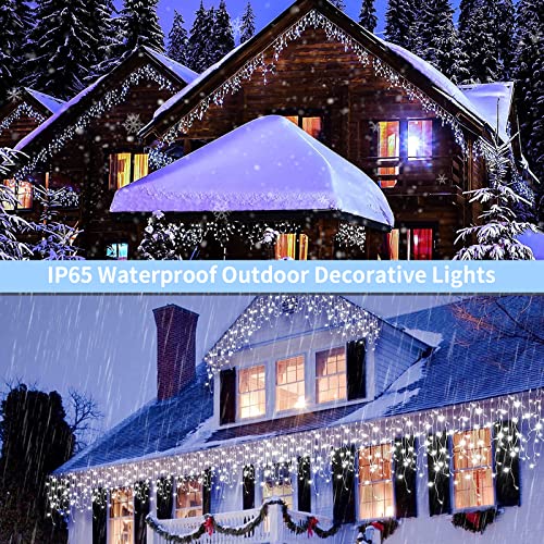 Icicle Outdoor Christmas Lights, RJEDL 360 LED 12.2m/40ft Icicle String Lights Plug in with Timer&8 Modes, IP65 Waterproof Hanging Fairy Lights for Indoor Holiday Patio Party Wedding Decor(Cool White)