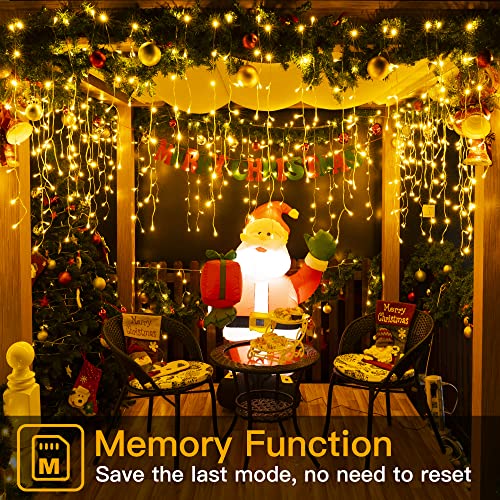 Ollny Icicle Fairy Lights Outdoor - 396 LED 10M Waterproof Fairy Lights Plug in, Remote/8 Modes/Timer/Connectable Warm White String Lights, Eaves Window Garden House Roof Christmas Decorations
