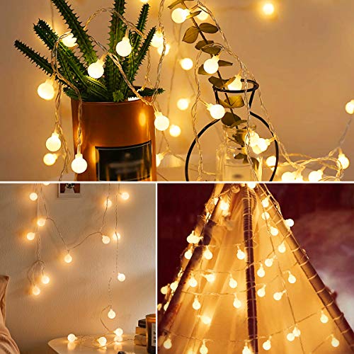 Fairy Lights Battery Operated, 2 Lighting Modes, 16ft 40LEDs Ball IP65 Globe String Light, Decoractive for Indoor Lighting, Bedroom, Wedding, Party, Christmas, Tree Decoration(Warm White)