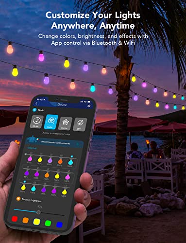 Govee Outdoor 48ft LED String Lights, 15m RGBIC WiFi Garden Lights Dimmable Warm White Bulbs, IP65 Waterproof Smart APP Control , Work with Alexa for Christmas, Backyard, Party