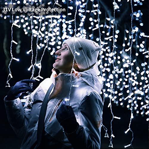 Icicle Outdoor Christmas Lights, RJEDL 360 LED 12.2m/40ft Icicle String Lights Plug in with Timer&8 Modes, IP65 Waterproof Hanging Fairy Lights for Indoor Holiday Patio Party Wedding Decor(Cool White)