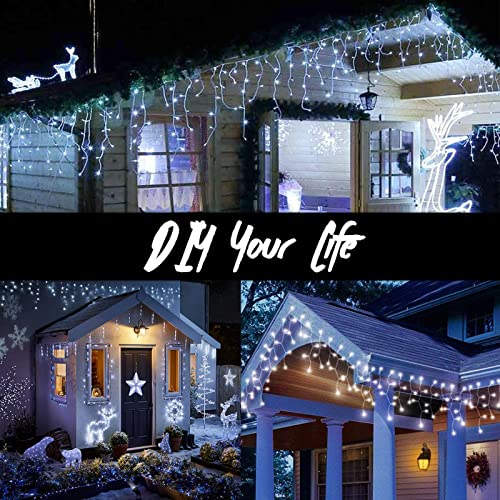 Geemoo Icicle Lights Outdoor, 360 LED Christmas Lights, 29.5ft, 8 Modes, 60 Drops Fairy Lights Mains Powered with Remote for Window,Party, Holiday, Christmas Decoration (White)