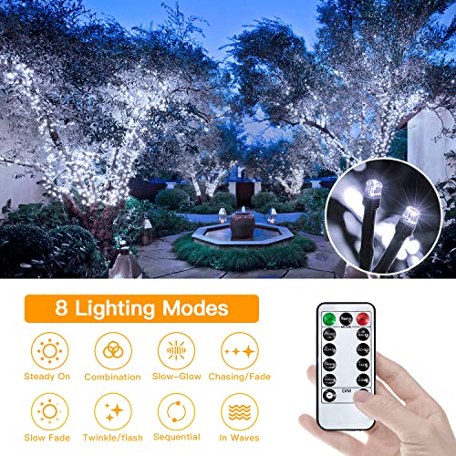 Ollny Fairy Lights Plug in - 20m 200 LED Fairy Lights Outdoor Waterproof, Remote/8 Modes/Timer - Cool White String Lights Mains Powered for Outside/Indoor/Garden/Party/Christmas Decorations Lights