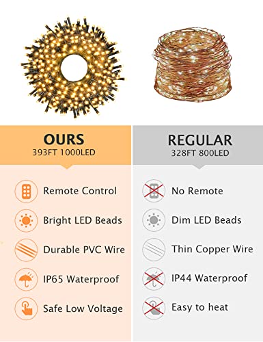 GYLEFY Christmas Lights Outdoor 120M 1000 LED Christmas Tree Lights String Lights Utral Long with Remote IP65 Waterproof Twinkle Firefly Lights for Bedroom Indoor Garden Party Xmas Decor, Warm White