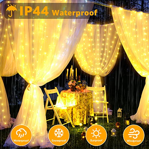 Ollny Curtain Fairy Lights Indoor - 300LED 3mx3m Window Waterfall Hanging String Wall Lights with USB Plug in, Waterproof Christmas Lights for Bedroom/Outdoor/Wedding/Party/DIY/Decorations