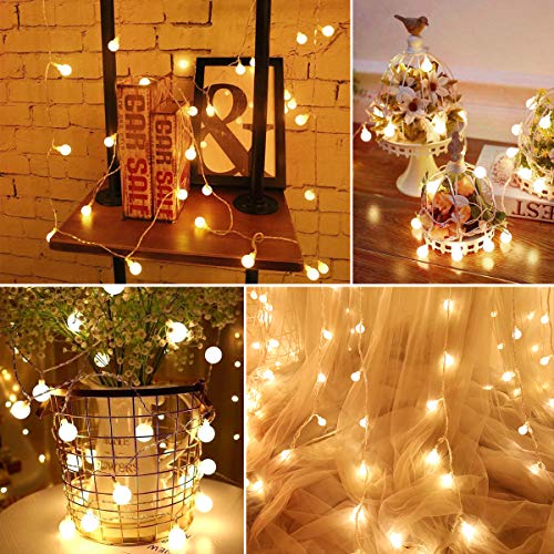Fairy Lights Battery Operated, 2 Lighting Modes, 16ft 40LEDs Ball IP65 Globe String Light, Decoractive for Indoor Lighting, Bedroom, Wedding, Party, Christmas, Tree Decoration(Warm White)