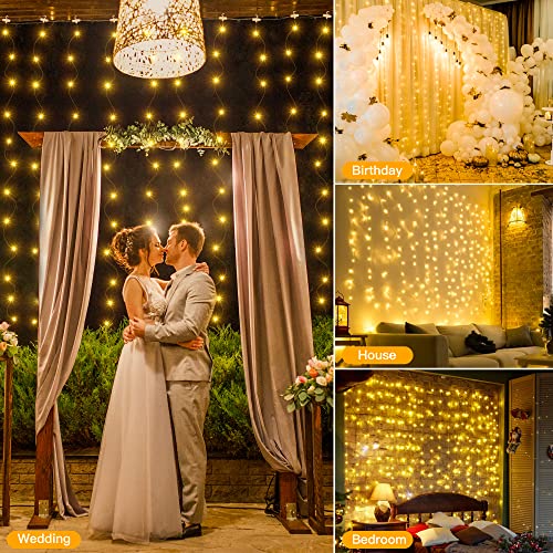Ollny Curtain Fairy Lights Indoor - 300LED 3mx3m Window Waterfall Hanging String Wall Lights with USB Plug in, Waterproof Christmas Lights for Bedroom/Outdoor/Wedding/Party/DIY/Decorations