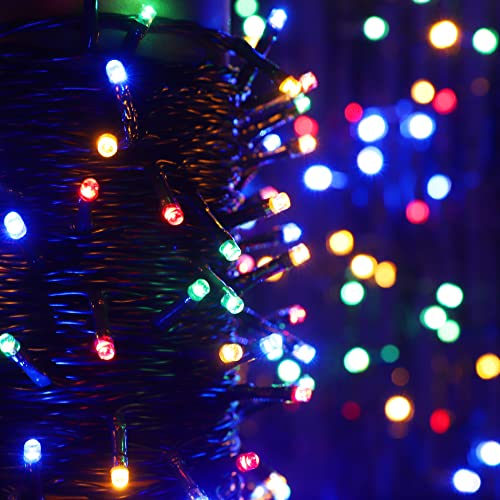 YOSION 20M LED String Fairy Lights On Dark Green Cable with Various Light Effects, Ideal for Christmas Tree, Xmas, Party,Wedding,ETC (Multi, 200 LEDs)