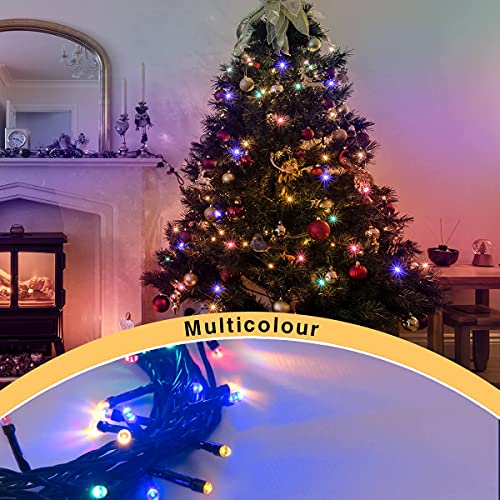 ANSIO® Christmas Lights 500 LED 50m/164ft Christmas Tree Lights for Indoor & Outdoor Multicoloured Decorations Fairy String Lights with Timer for Xmas Garden Bedroom & Party| Mains Powered Green Cable