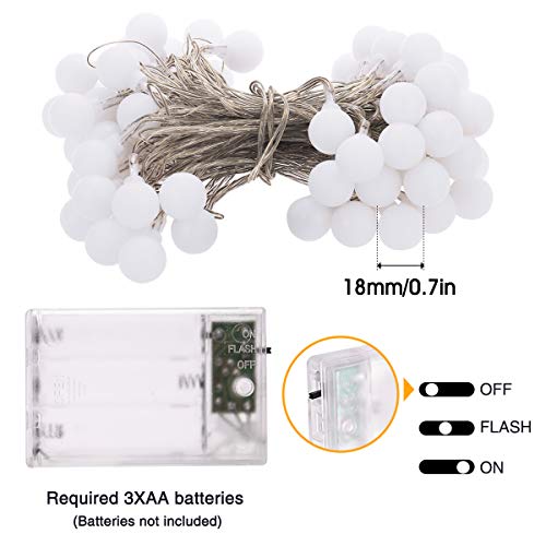 Fairy Lights Battery Operated, 2 Lighting Modes, 16ft 40LEDs Ball IP65 Globe String Light, Decoractive for Indoor Lighting, Bedroom, Wedding, Party, Christmas, Tree Decoration(Warm White)