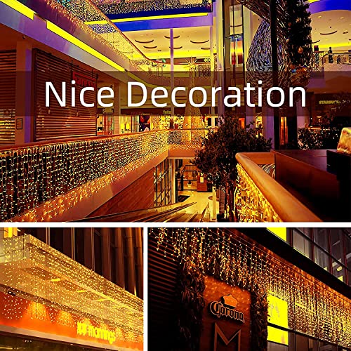 Chipark Icicle Lights Outdoor, 29ft/360 LED Plug in Outdoor Christmas Lights 8 Modes Waterproof Mains Powered Decorate Lighting for Indoor Party Bedroom Garden Yard Christmas Tree (Warm White)