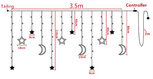LED Curtain Lights Christmas String Lights Plug in, 3.5M 120 LEDs Curtain String Lights Warm White Fairy Lights Christmas Star Moon Lights with 8 Modes for Bedroom Wedding Party Indoor Decorations