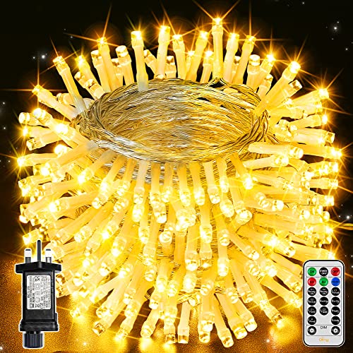 Ollny Fairy Lights Indoor Outdoor - 20m 200LEDs Coloured Changing Mains Powered String Lights with 11 Modes/Remote, Bright Waterproof Outside Garden Lights for Bedroom/Windows/Wall/Tree/Gazebo/Fence