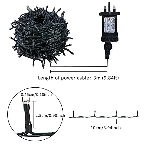 YOSION 20M LED String Fairy Lights On Dark Green Cable with Various Light Effects, Ideal for Christmas Tree, Xmas, Party,Wedding,ETC (Multi, 200 LEDs)