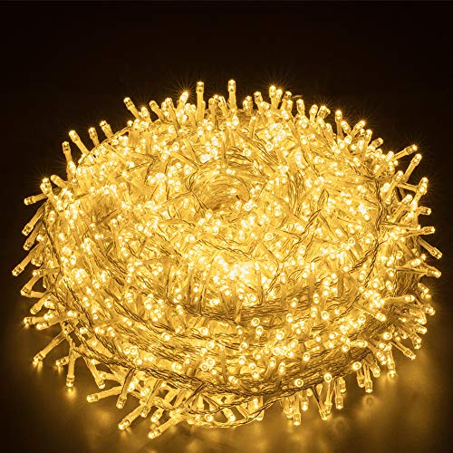 Elegear 25M/1000 LED Christmas Fairy Lights Mains Powered with 8 Modes, Outdoor Waterproof String Lights Plug in for Xmas Tree Wedding Party Garden Outside/Indoor Decoration Decor, Warm White