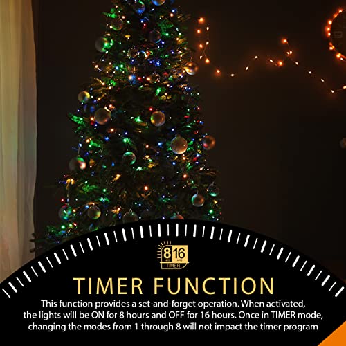 ANSIO® Christmas Lights 500 LED 50m/164ft Christmas Tree Lights for Indoor & Outdoor Multicoloured Decorations Fairy String Lights with Timer for Xmas Garden Bedroom & Party| Mains Powered Green Cable