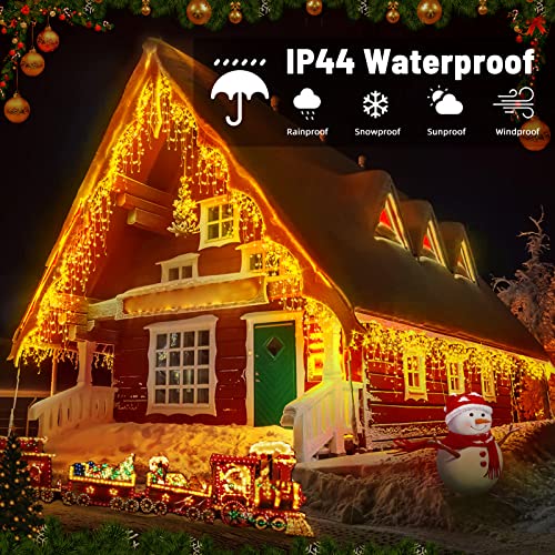 Chipark Icicle Lights Outdoor, 29ft/360 LED Plug in Outdoor Christmas Lights 8 Modes Waterproof Mains Powered Decorate Lighting for Indoor Party Bedroom Garden Yard Christmas Tree (Warm White)
