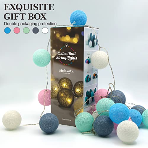 Padwa Lifestyle Fairy Lights LED String Lights Portable Indoor 3.1M 20pcs Cotton Ball String Lights Starry Wall Lights Wedding Party Home Christmas Decoration (Macaron, Battery Powered)