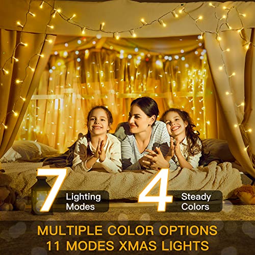 Ollny Fairy Lights Indoor Outdoor - 20m 200LEDs Coloured Changing Mains Powered String Lights with 11 Modes/Remote, Bright Waterproof Outside Garden Lights for Bedroom/Windows/Wall/Tree/Gazebo/Fence