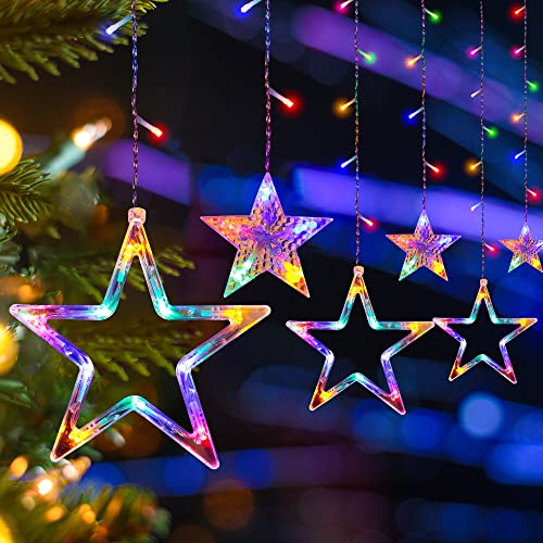 GYLEFY Christmas Window Lights, 12 Stars 138 LED Star Curtain Lights with 8 Flashing Modes, Indoor/Outdoor Waterproof Xmas Fairy Lights for Christmas, Wedding, Party, Bedroom Decorations (Warm White)