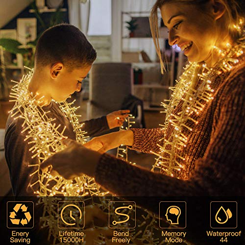 Elegear 25M/1000 LED Christmas Fairy Lights Mains Powered with 8 Modes, Outdoor Waterproof String Lights Plug in for Xmas Tree Wedding Party Garden Outside/Indoor Decoration Decor, Warm White