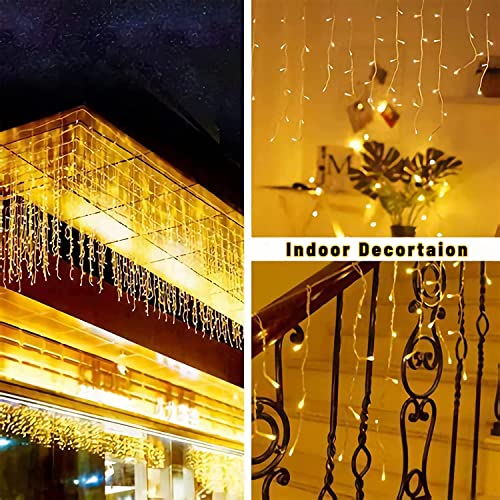Chipark Icicle Lights Outdoor, 29ft/360 LED Plug in Outdoor Christmas Lights 8 Modes Waterproof Mains Powered Decorate Lighting for Indoor Party Bedroom Garden Yard Christmas Tree (Warm White)