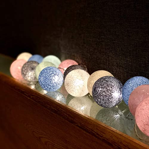 Padwa Lifestyle Fairy Lights LED String Lights Portable Indoor 3.1M 20pcs Cotton Ball String Lights Starry Wall Lights Wedding Party Home Christmas Decoration (Macaron, Battery Powered)