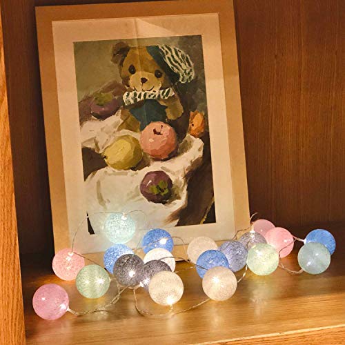 Padwa Lifestyle Fairy Lights LED String Lights Portable Indoor 3.1M 20pcs Cotton Ball String Lights Starry Wall Lights Wedding Party Home Christmas Decoration (Macaron, Battery Powered)