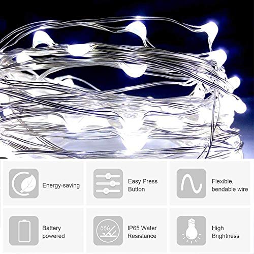 FANSIR Led Fairy String Lights, 2 Pack 50 LED Silver Wire Fairy String Lights Battery Operated LED Twinkle Waterproof Lights for Bedroom, Christmas, Party, Wedding Outdoor Indoor Decor(Cool White)