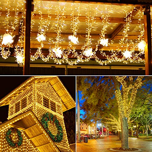 Elegear 25M/1000 LED Christmas Fairy Lights Mains Powered with 8 Modes, Outdoor Waterproof String Lights Plug in for Xmas Tree Wedding Party Garden Outside/Indoor Decoration Decor, Warm White