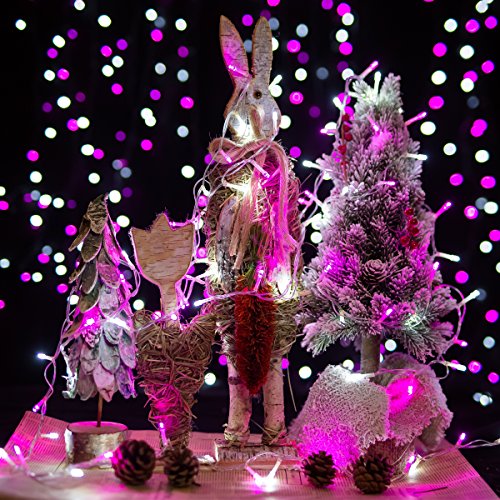 WISD Christmas Lights - 400 LED 23M Xmas Tree Lights with Timer and Memory - Indoor Outdoor Fairy String Lights Mains Powered for Garden Bedroom Party Decoration (Pink + White)