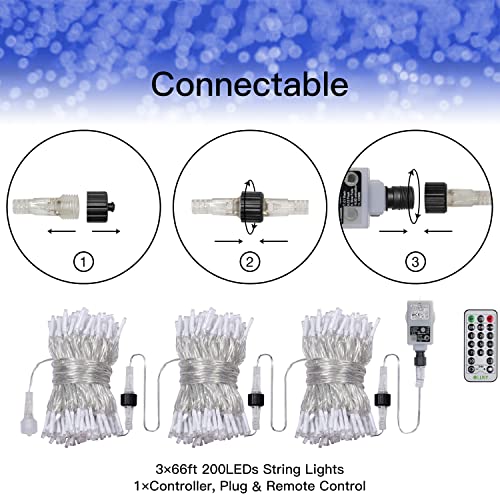 Ollny Fairy Lights Indoor Outdoor - 20m 200LEDs Coloured Changing Mains Powered String Lights with 11 Modes/Remote, Bright Waterproof Outside Garden Lights for Bedroom/Windows/Wall/Tree/Gazebo/Fence