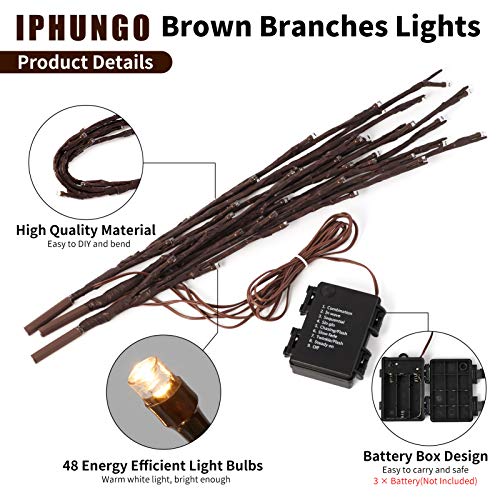 NEWNEN Twig String Lights,Lighted Willow Tree Vine Fairy Lights Plug in Powered,144 Warm White LED Twig Tree with Lights for Wall Indoor Bedroom Living Room Home Christmas Décor