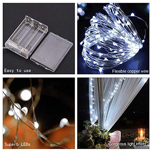 FANSIR Led Fairy String Lights, 2 Pack 50 LED Silver Wire Fairy String Lights Battery Operated LED Twinkle Waterproof Lights for Bedroom, Christmas, Party, Wedding Outdoor Indoor Decor(Cool White)