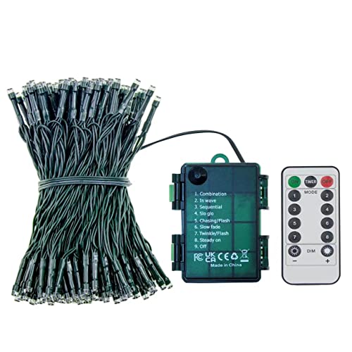 200 LED Battery Operated Christmas Lights On Dark Green Cable, Waterproof Indoor/Outdoor String Fairy Lights with Remote Control for Xmas Tree, Garden, Party