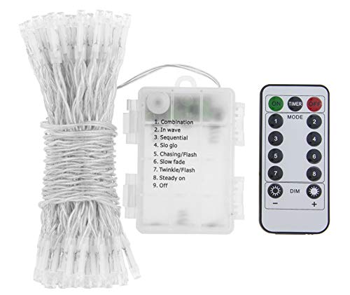 GHJ 50/100/200 LED Battery Operated Remote Control Rainproof String Fairy Lights Indoor/Outdoor for Christmas Tree Xmas Garden Party (100LEDs, Warm White)