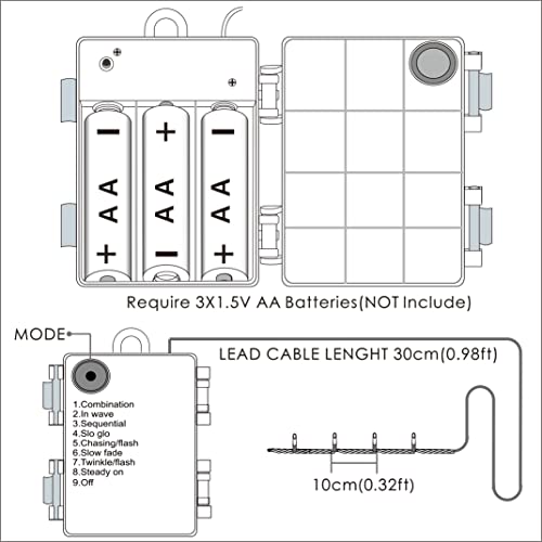 200 LED Battery Operated Christmas Lights On Dark Green Cable, Waterproof Indoor/Outdoor String Fairy Lights with Remote Control for Xmas Tree, Garden, Party