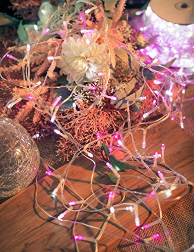 WISD Christmas Lights - 400 LED 23M Xmas Tree Lights with Timer and Memory - Indoor Outdoor Fairy String Lights Mains Powered for Garden Bedroom Party Decoration (Pink + White)