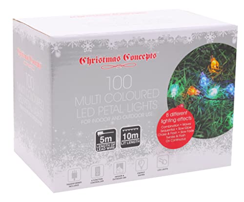 Christmas Concepts® 100 10m/33ft Retro Multi Coloured LED Petal Lights with 8 Function Controller – Indoor/Outdoor – Energy Efficient A++ - Christmas Lights