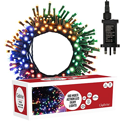 GloBrite Fairy Lights 100 LED - Christmas Lights with 8 Modes Function for Christmas Tree Outdoor Lights Christmas Lights Garden Lights Christmas Tree Decorations - Multi Coloured
