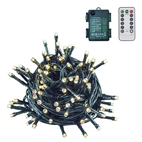 200 LED Battery Operated Christmas Lights On Dark Green Cable, Waterproof Indoor/Outdoor String Fairy Lights with Remote Control for Xmas Tree, Garden, Party