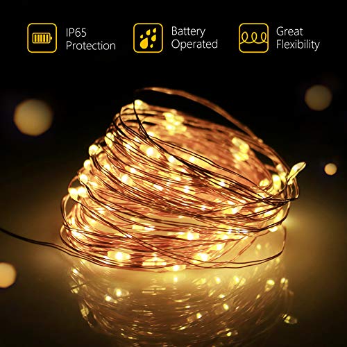 Gritin Fairy Lights Christmas Lights, [3 Pack] 100 LEDs 10m/32ft String Lights Battery Powered, Waterproof Copper Wire Garden Lights for Indoor/Outdoor Decorations, Xmas, Party, Bedroom - Warm White