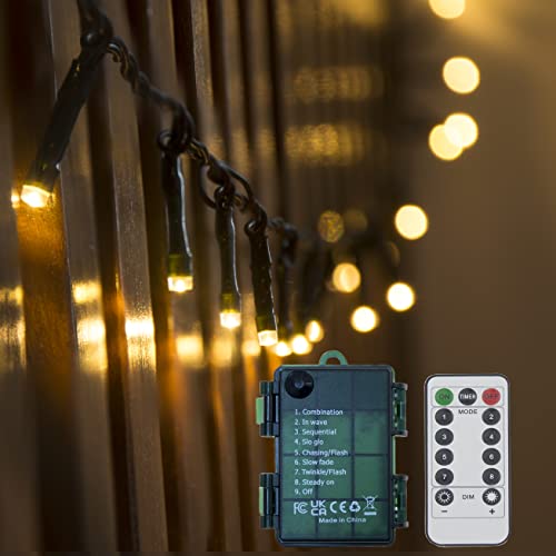 200 LED Battery Operated Christmas Lights On Dark Green Cable, Waterproof Indoor/Outdoor String Fairy Lights with Remote Control for Xmas Tree, Garden, Party