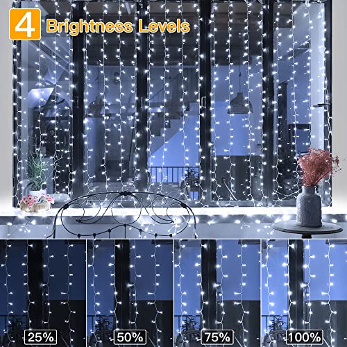 Ollny Curtain Fairy Lights Plug-in, 3m x 3m 300 LED Curtain Lights Indoor Outdoor, (Cool White)