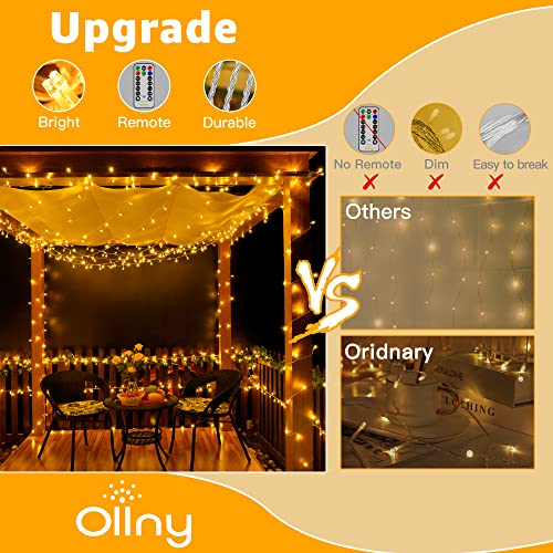 Ollny Fairy Lights Outdoor, 20m 200 LED Fairy Lights Plug in Waterproof Warm White Outdoor Lights, Remote/8 Modes/Timer, Indoor/Outside/Garden/Party Christmas Decorations String Lights Mains Powered