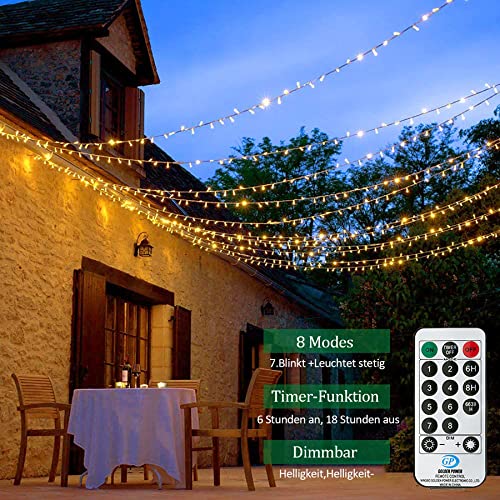 String Lights Mains Powered, 53M/174ft 500LED Fairy Lights Plug in, 8 Modes Remote Control Garden Lights Waterproof, Indoor/Outdoor for Bedroom,Gazebo,Wedding,Party,Christmas Decorations(Warm White)